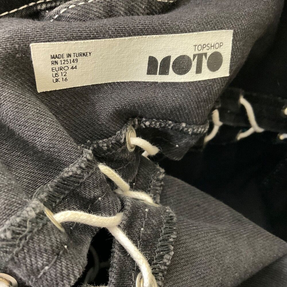Topshop Moto Denim Jacket Lace Up Details Pockets wms. Size 12 Black Lace detail - Picture 5 of 15